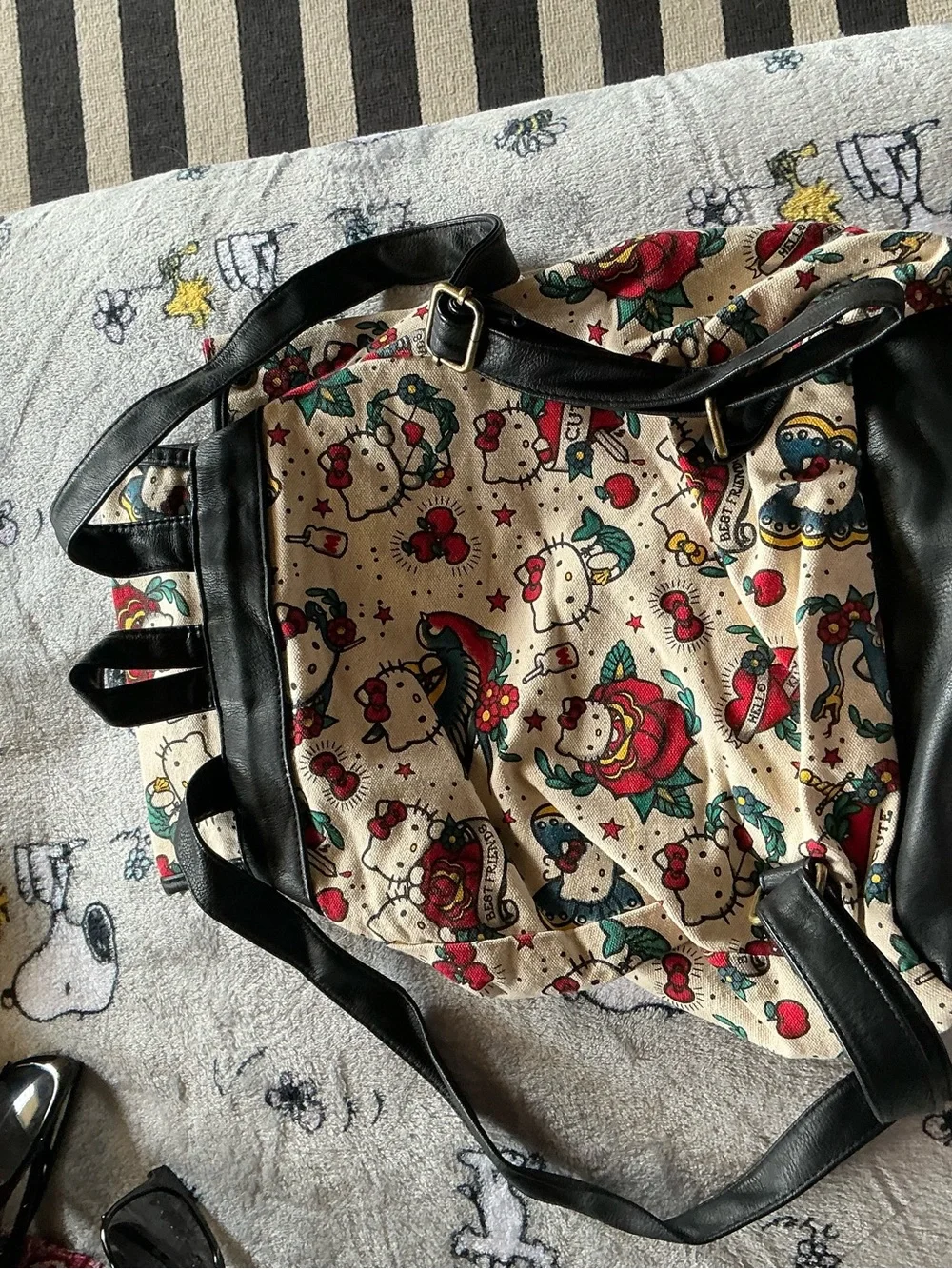 Loungefly Hello Kitty Tattoo Print Backpack - Cream, Red, Black